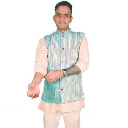 The Indian Spirit Light Blue Striped Handloom Jacket IS-HJ-LBS-01